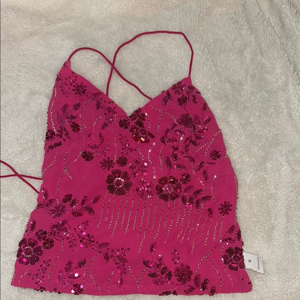 Pepper mayo HOT PINK Tank top embellished embroidered